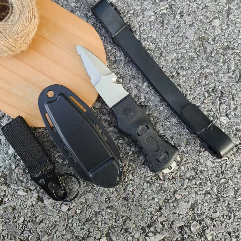 Dive Knife Titanium - 屋外水難救助ナイフ、ロープカッター付きステンレス鋼ダイビングツール、緊急時および海洋用スピアフィッシングナイフ