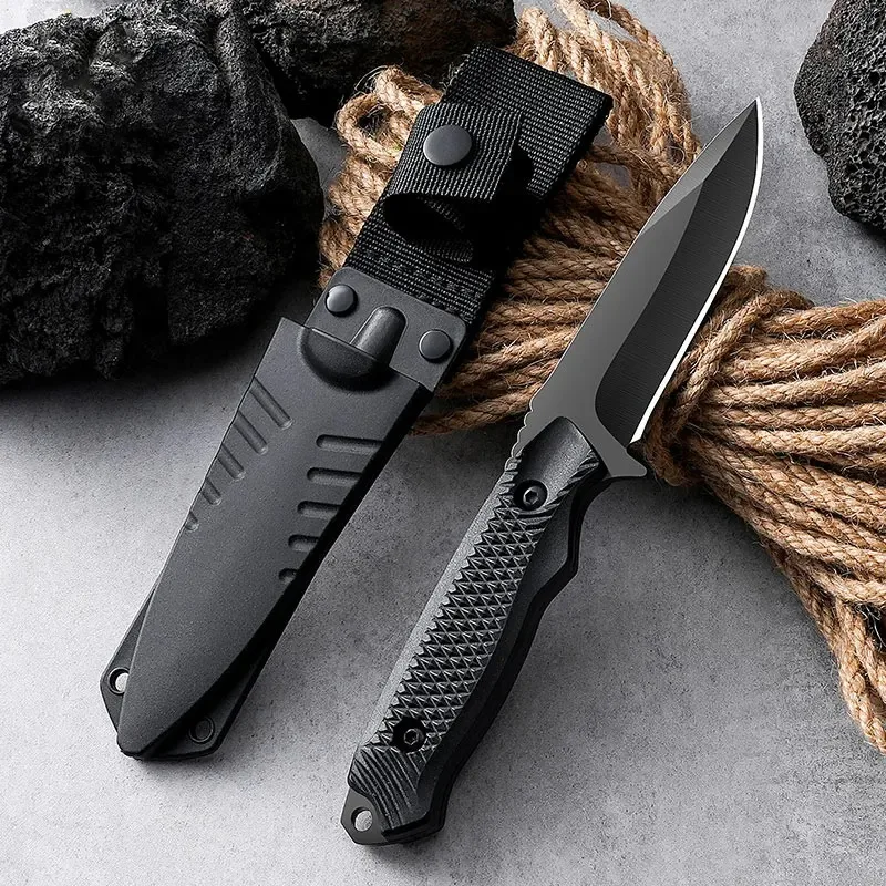 Dive Knife Titanium - ステンレス鋼シースポケットナイフ1本、高硬度ナイフ、ポータブルシースシェルバーベキューナイフ、アウトドアバーベキューナイフ