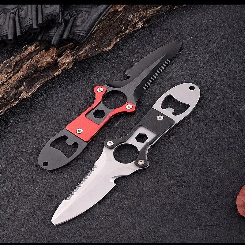 Dive Knife Titanium - ステンレス鋼多機能ナイフダイビングツール水難救助ロープカッターフィールド探検冒険護身ツールレギンスkn